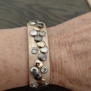 Studs & Rhinestone Leather Bracelet